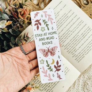 Stay At Home and Read Books Linen Bookmark | Reading Era  | Linen Bookmark | Butterfly Quote Bookmark Gift | Reading Bookmark