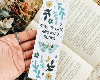 Stay Up Late and Read Books Linen Bookmark | Reading Era  | Linen Bookmark | Butterfly Quote Bookmark Gift | Reading Bookmark