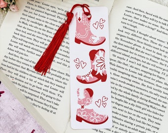 Pink Cowboy Boots Romance Linen Bookmark | Linen Card | Soft Girl Bookmark | Summer Reading Bookmark | Summer Cowboy Romance Bookmark