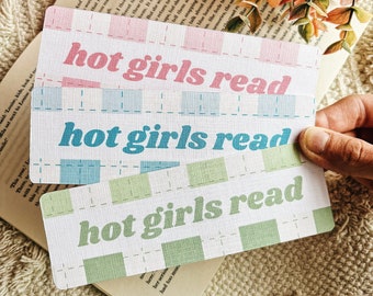 Hot Girls Read Plaid Linen Bookmark | Quote Bookmark | Hot Girls Bookmark | Reader Girlie Bookmark | Girlie Era Bookmark
