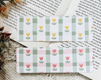 Spring Tulips Linen Bookmarks | Floral Bookmark Set | Summer Floral Bookmark | Reader Girlie Bookmark | Girlie Era Bookmark