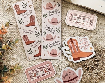 In my cow-boy Romance Era Bookish Bundle | Marque-page en lin | Stickers Kindle | Cadeau livre cow-boy | Marque-page de lecture | Cadeau romantique de cow-boy