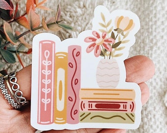 Pastel Book Stack and Vase Sticker