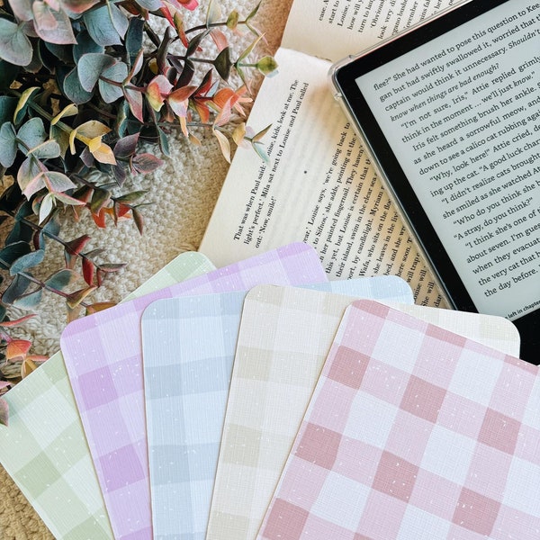 Gingham/ruit/ruit/geruit pastel Kindle invoegen | Linnenpapier Kindle-insteekkaart | Boek cadeau | Booktok Kindle | Kindle-accessoire