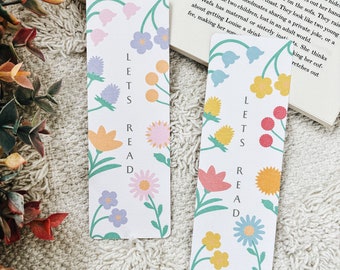 Lets Read Floral Linen Bookmarks | Floral Bookmark Set | Summer Floral Bookmark | Reader Girlie Bookmark | Girlie Era Bookmark