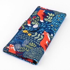 Fox Fabric Wallet, Woodland Animals Wallet, Blue Foliage Card Organiser, Lightweight Long Wallet - fox in the forest