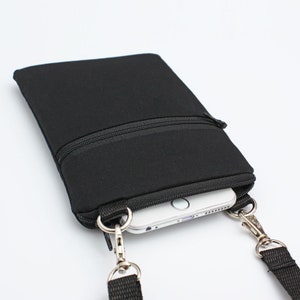 Black Phone Bag, Smartphone Travel Bag, Small Padded Crossbody Bag - solid black twill