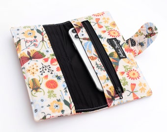 Bugs iPhone Wallet, Floral Fabric Bifold Wallet, Women's Phone Organizer Pouch, Lightweight Card Wallet  - bugs and insects