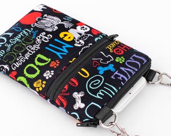 Dog iPhone Bag, Small Travel Crossbody Bag for Mobile Phones, Paw Print Cell Phone Bag, Dog Walking Bag, Gift for Dog Owners - love my dog