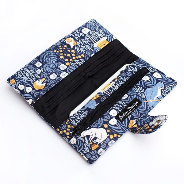 Beekeeper Fabric Wallet, Woodland Animals Wallet, Blue Foliage Card Organiser, Lightweight Long Wallet - beekeepers garden