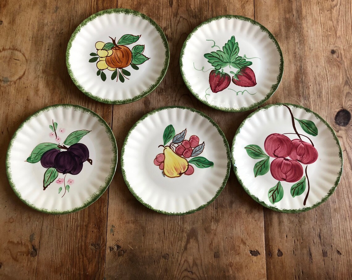 Vintage Blue Ridge Hand Painted Plates- Set of 5 - Etsy