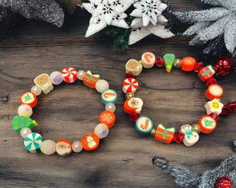 Personalized Christmas Bracelets with Polymer Clay Beads | Handmade Christmas Jewelry | Unique Gift