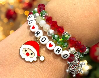Personalized Christmas Bracelets with Beads and Half Crystals | Christmas Charm | Christmas Gift Idea | Handmade Jewelry | gift for her