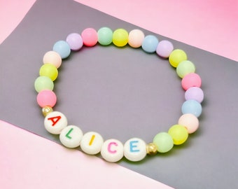 Personalized Elastic Bracelet with Beads and Name | Unique and Special Gift for Kids and Adults