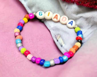 Personalized Elastic Bracelet with Beads and Name | Unique and Special Gift
