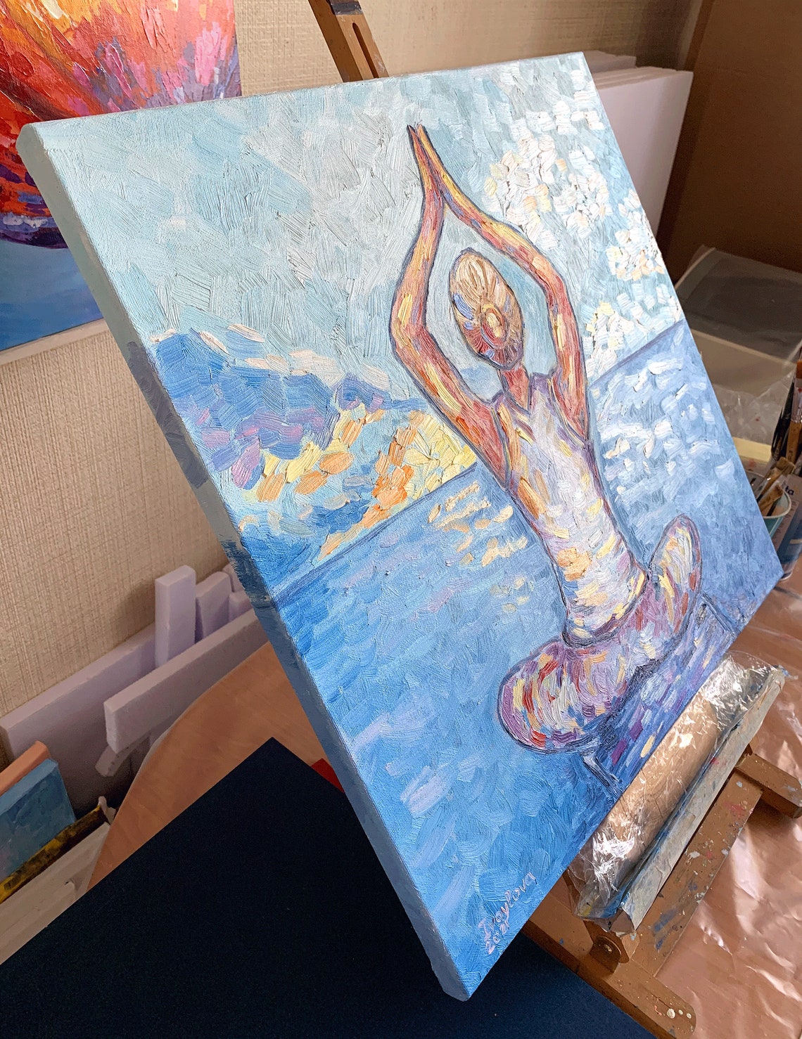 Yoga Painting Woman Original Art Meditation Painting Ocean Etsy