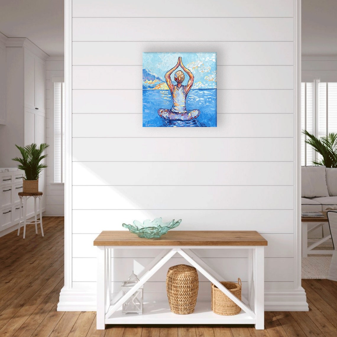 Yoga Painting Woman Original Art Meditation Painting Ocean Etsy