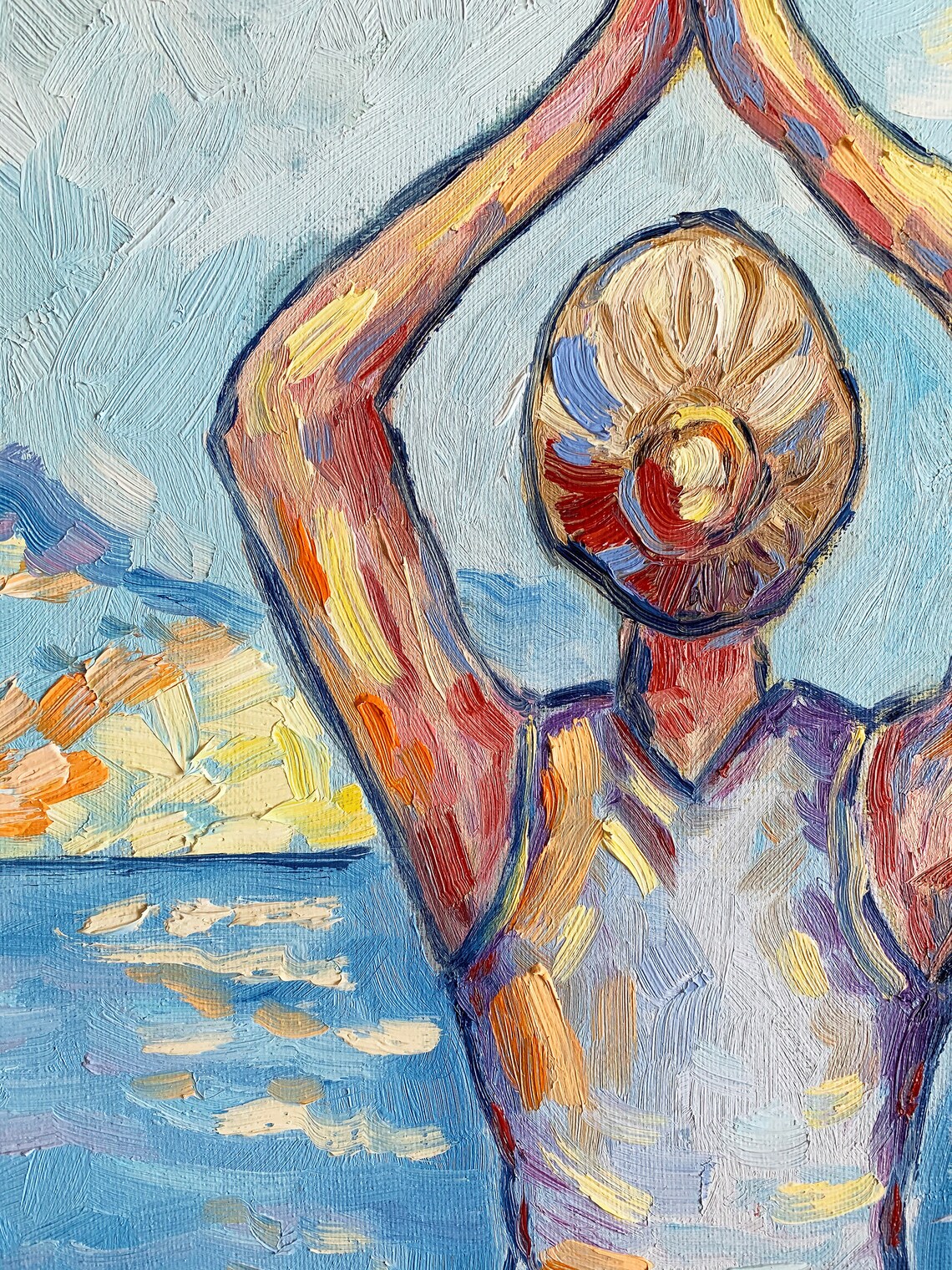 Yoga Painting Woman Original Art Meditation Painting Ocean Etsy