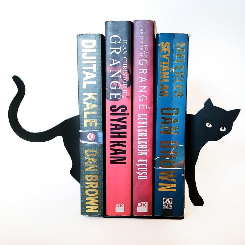 Metal Black Cat Bookends Modern Home Decor Unique Book Ends Etsy