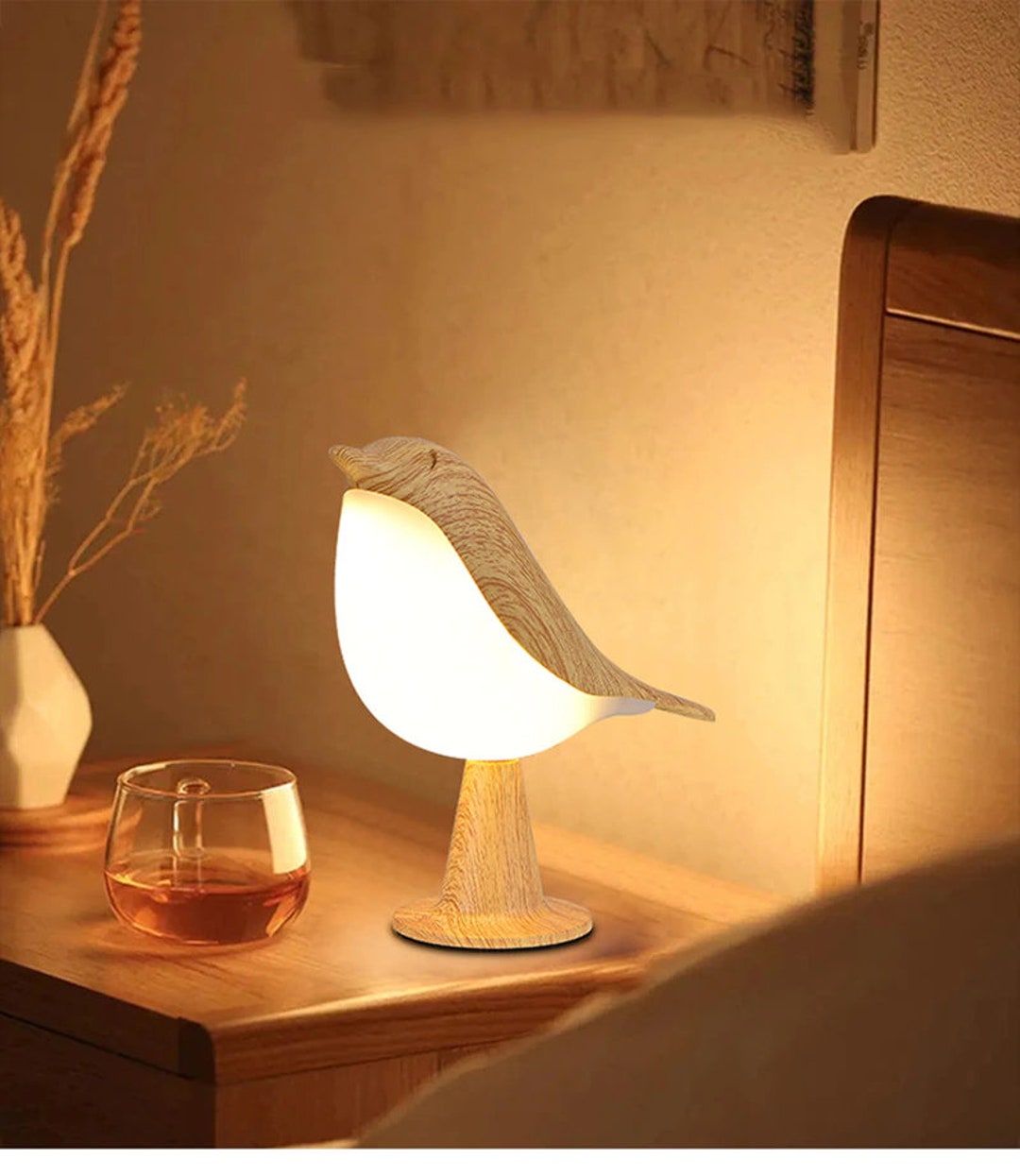 3 Colors Bedside Lamp Creative Touch Switch Wooden Bird Night Etsy