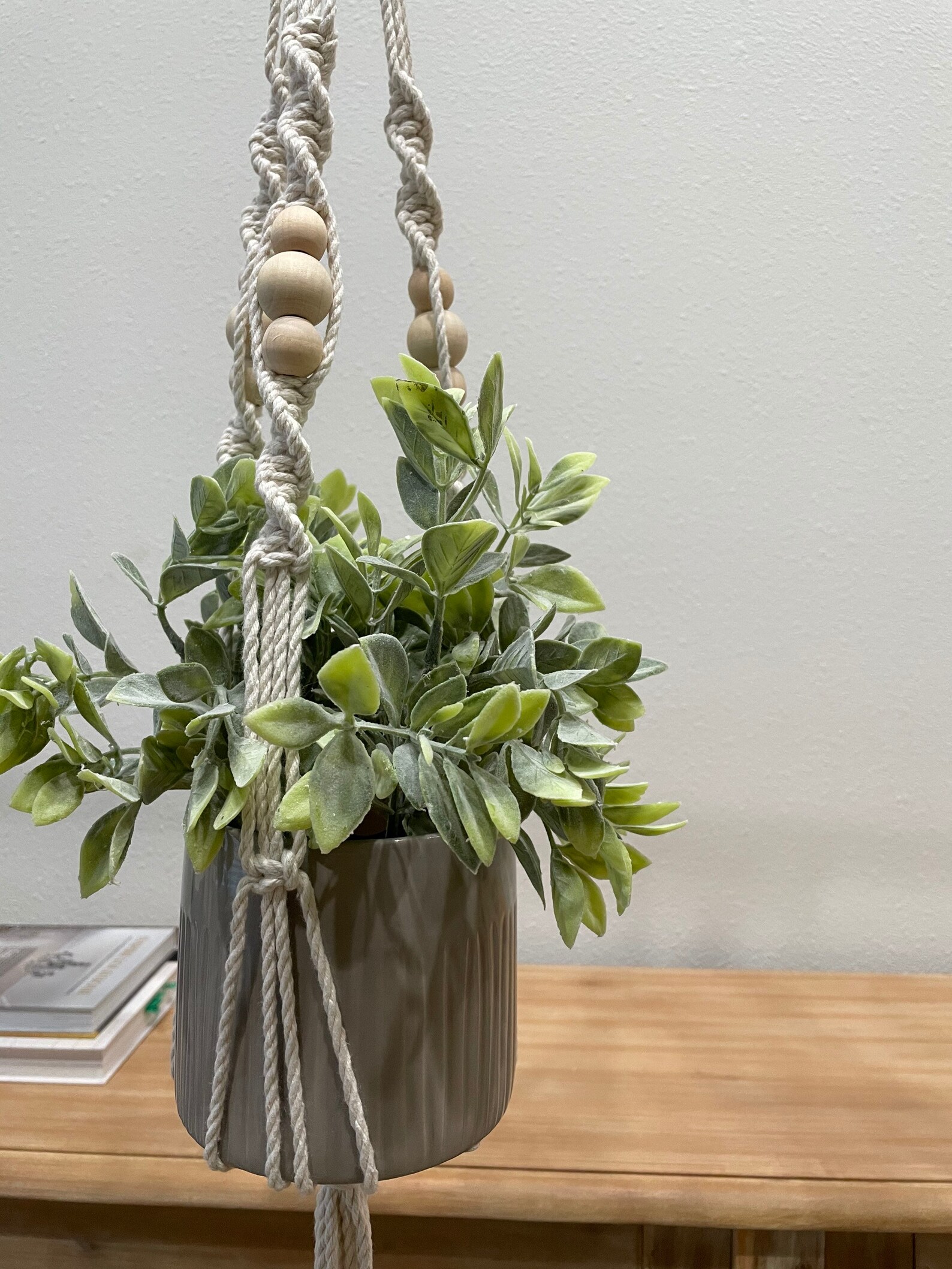 Macrame Plant Hanger with Wood Tray Medium Etsy
