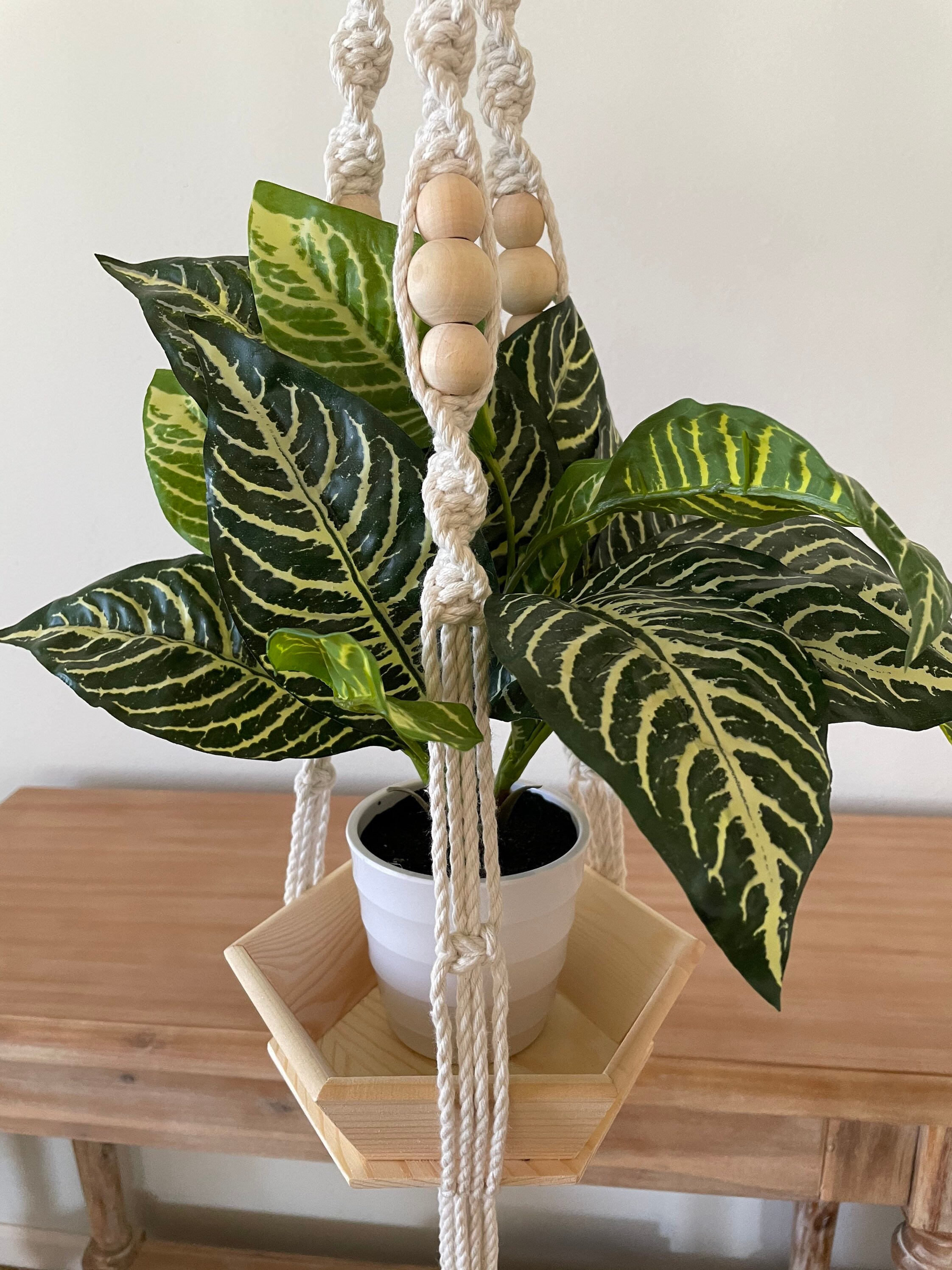 Macrame Plant Hanger with Wood Tray Medium Etsy