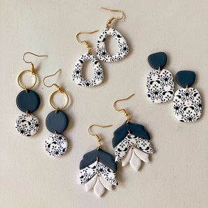 Navy Blue Polymer Clay Earrings