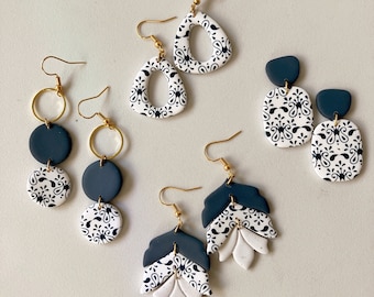 Navy Blue Polymer Clay Earrings