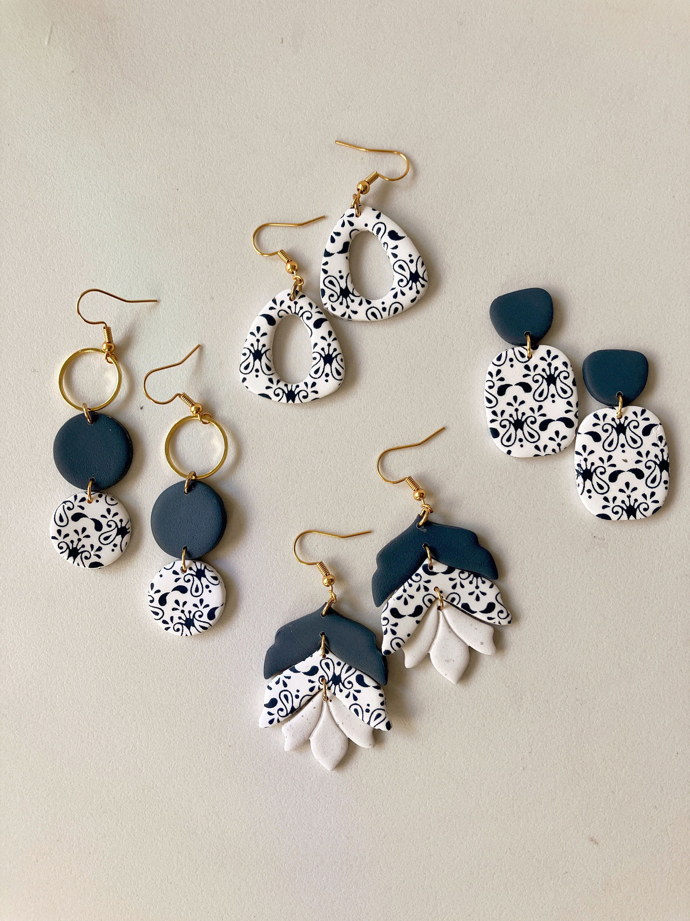 Navy Blue Polymer Clay Earrings