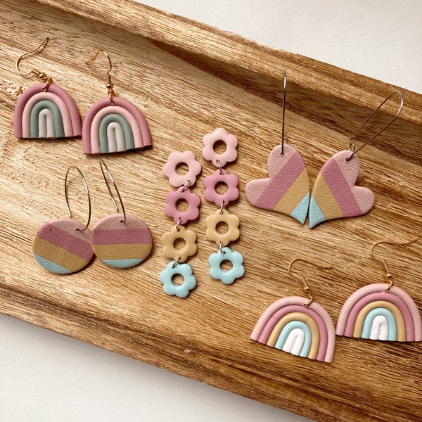 Rainbow polymer Clay Earrings