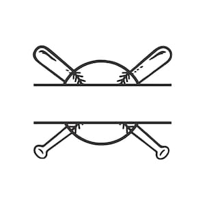Béisbol Split Name Monogram Svg, Baseball Mom Svg, Crossed Baseball Bats Svg. Archivo de corte vectorial para Cricut, silueta