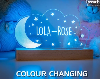 Personalised Star Cloud Night Light - Custom Engraved Name Light | New Baby Gift | Night Light | Childs Light