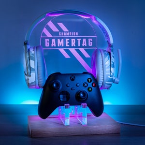 Personalised Headset Controller Stand, RGB LED Gaming Station Console Controller Stand Apex Design Gamer Gift Idea Headphone Stand image 3