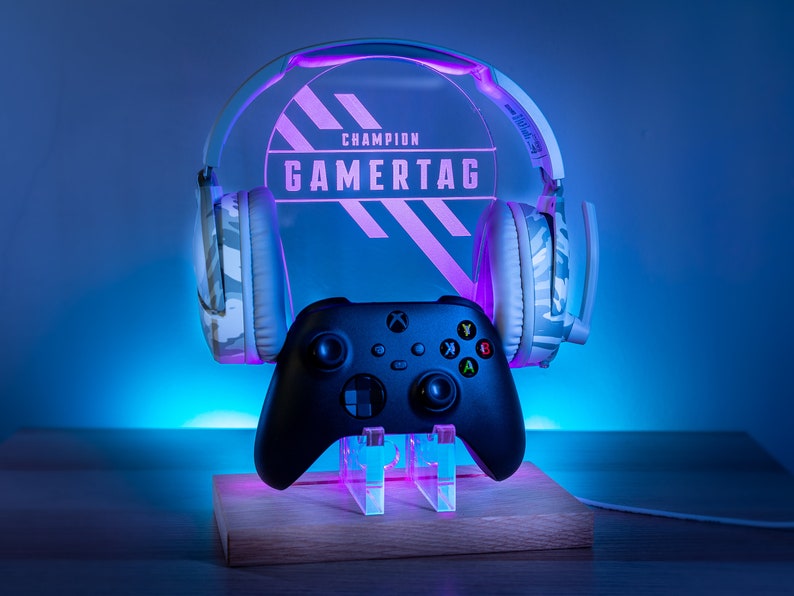 Personalised Headset Controller Stand, RGB LED Gaming Station Console Controller Stand Apex Design Gamer Gift Idea Headphone Stand image 3