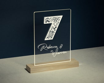 Wedding Table Number - LED Light Lamp - Custom Engraved Light Lamp Unique Present and Gift