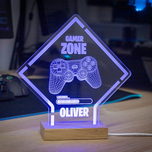 Personalised Gamer Zone Gamer Tag Name Sign, Gaming Name Light LED Lamp – Streamer Tag Lamp Display – Twitch Stream Display