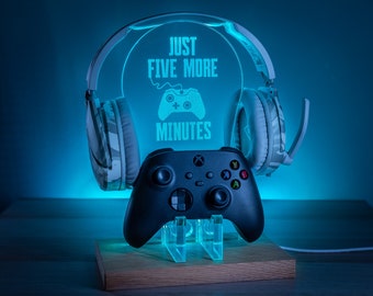 Just 5 More Minutes Headset Controller Stand, RGB LED Gaming Station Console Controller Stand | Gamer Gift Idea