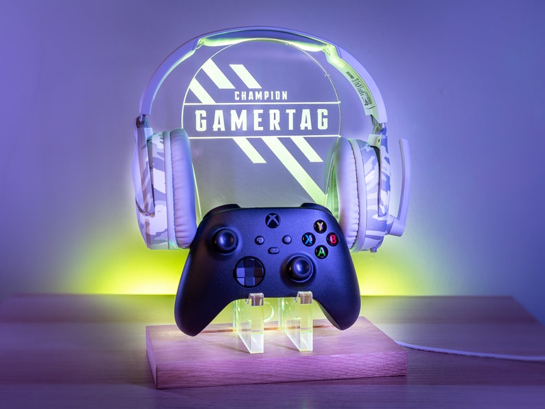 Personalised Headset Controller Stand, RGB LED Gaming Station Console Controller Stand Apex Design Gamer Gift Idea Headphone Stand image 7