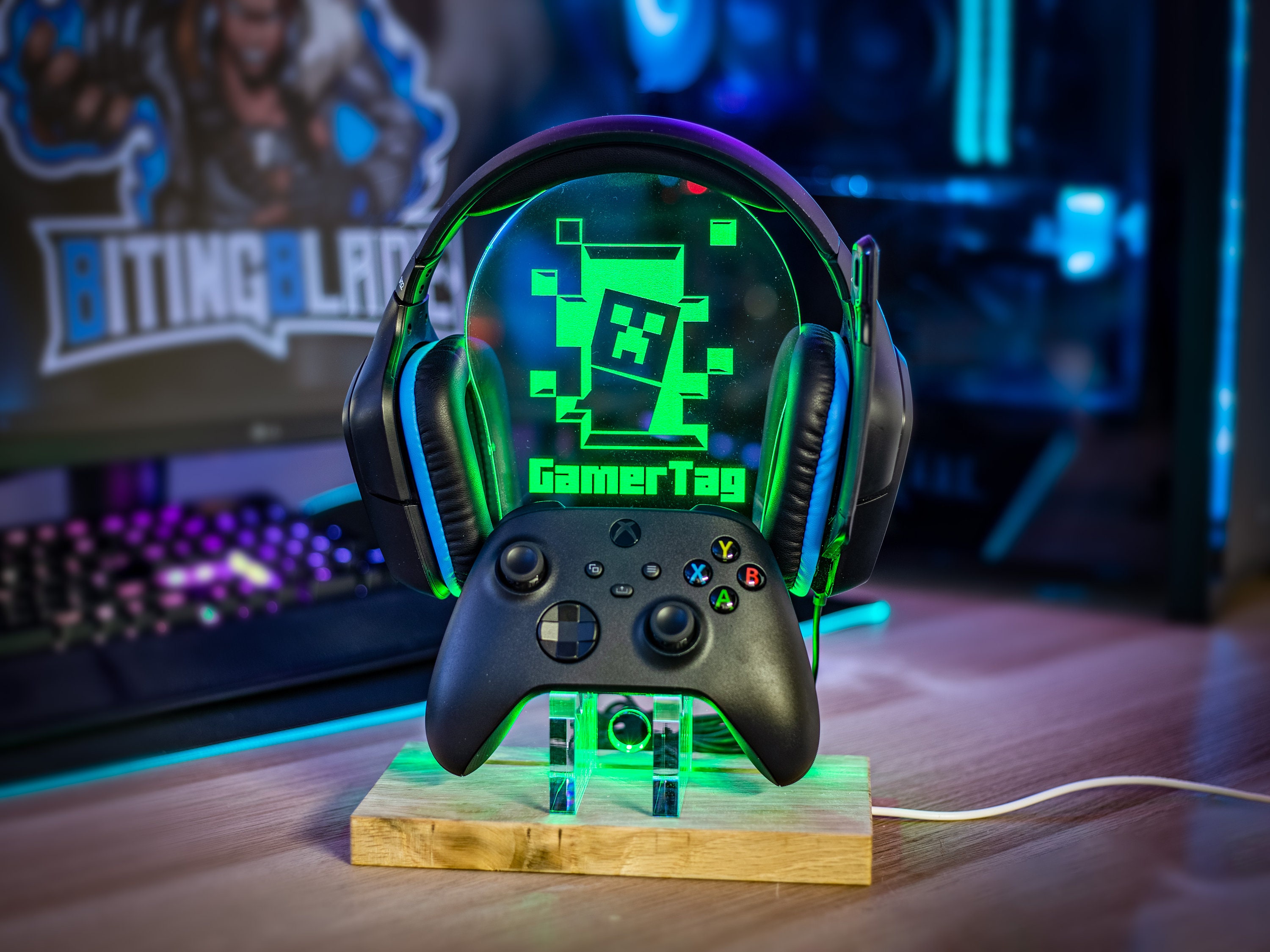 Mine Creeper Personalised Headset Controller Stand RGB LED Etsy