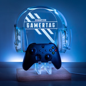 Personalised Headset Controller Stand, RGB LED Gaming Station Console Controller Stand Apex Design Gamer Gift Idea Headphone Stand image 8
