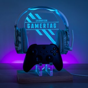 Personalised Headset Controller Stand, RGB LED Gaming Station Console Controller Stand Apex Design Gamer Gift Idea Headphone Stand image 9