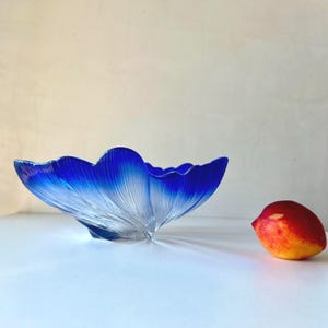 Vintage Swedish Blue Glass Bowl, Attributed to Målerås, Cobalt Swirl Design, Mid Century Scandinavian Tableware, MCM Centerpiece