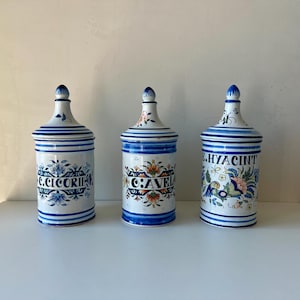 French Apothecary Jar, Rouen Faience Ceramic with Hand-Painted Blue Decor, Vintage Pharmacy Pot, Country Decor, Sold Individually