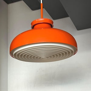 Vintage Orange Pendant Lamp by Wila Germany, Enamel & White Layered Shades, Mid Century Hanging Light, MCM Ceiling Lamp Gift