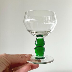 Elegant Green stem sherry glasses, set of 4 Cordial glasses, Vintage Barware gift, MCM tableware gift, Mid century tableware