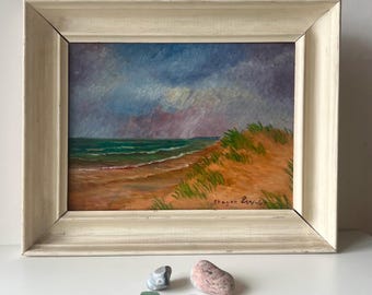Vintage Danish Oil Painting | Skagen Dune Landscape | Signed EW 1964 | Nordic Coastal Art
