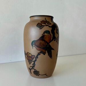 L. Hjorth Bornholm Bird Motif Vase, Danish Slipware Art Pottery, 1930s