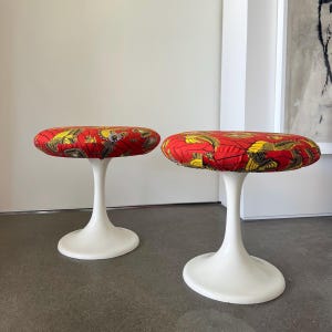 Tamburin Swedish Tulip Stool, African Wax Upholstery, Mid Century Modern Space Age, Saarinen Inspired, Vintage Home Decor Gift