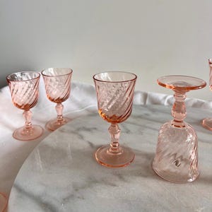 Set of 12 Pink Swirl Glasses, Vintage Digestif or Cordial Glasses, Rosaline Stemware, Blush Barware, Elegant MCM Glass Set