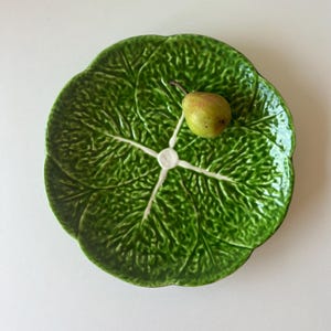 Vintage Italian Majolica Cabbage Leaf Plate - MCM Green Ceramic